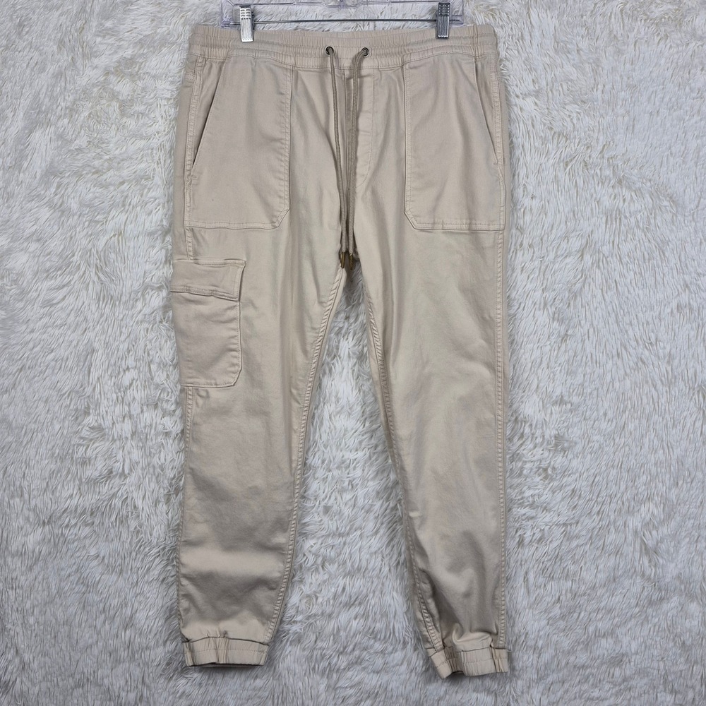 Joes Jeans Mens Cargo Jogger Pants Tan Khaki Elastic Waist‎ Stretch Size L